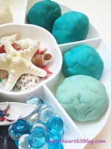 A Beach Themed Invitation to Play with Homemade Playdough from The Art Kit Blog Pin for Later