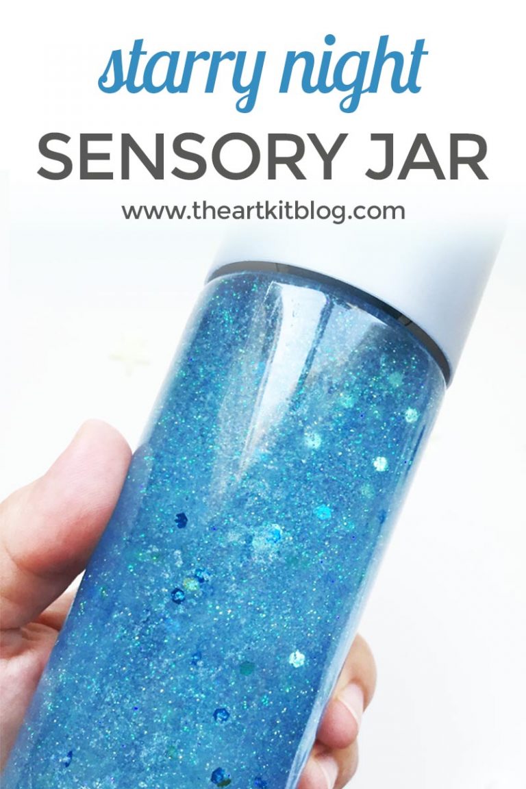 How to make a starry night calming sensory jar in just a few minutes! Click through to discover the easy steps at @theartkit www.theartkitblog.com