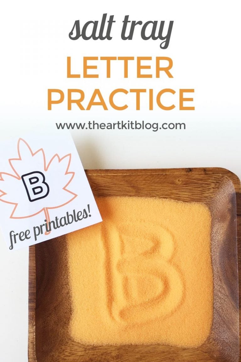 DIY salt tray for letter writing practice with FREE printables! Fall themed fun!