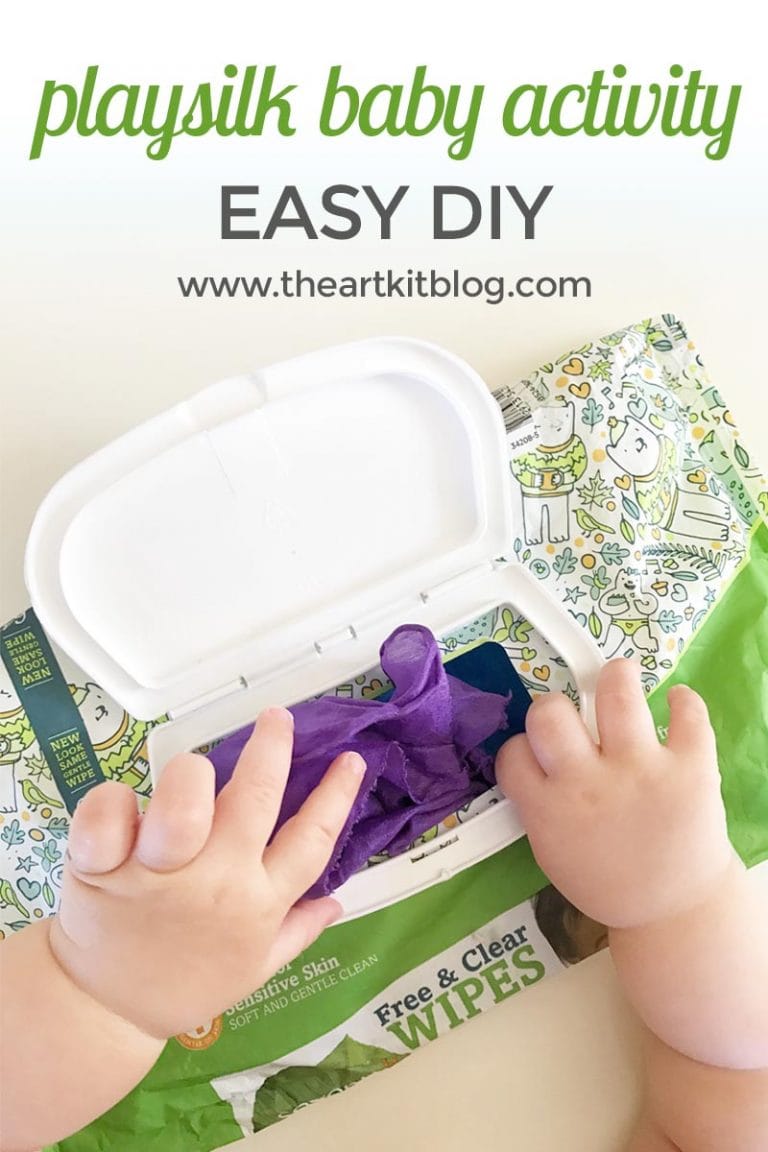 Try this easy baby diy using playsilks and an empty wipe package. See this and more ideas at @theartkit www.theartkitblog.com