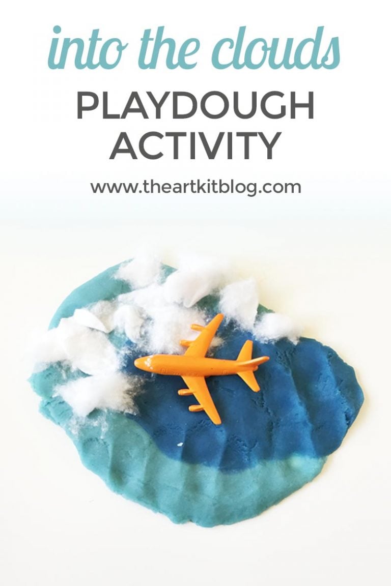 Into the Clouds Playdough Invitation to Play with Cotton Balls by @theartkit www.theartkitblog.com