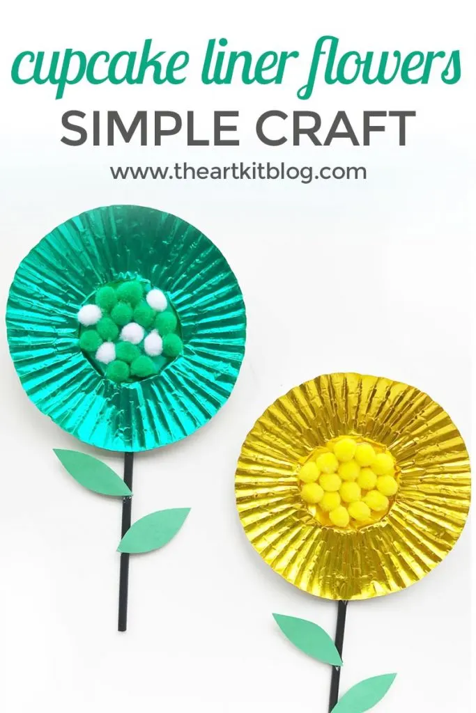 Cupcake liner flower craft easy craft for toddlers preschoolers from the art kit blog