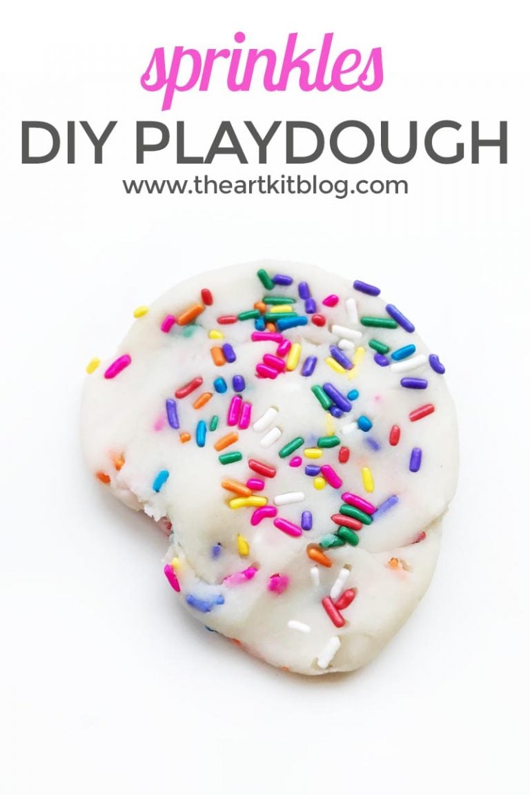 Homemade Playdough with Sprinkles. There is just something about sprinkles that makes a person smile. In fact, it just might be impossible to even look at sprinkles and not instantly feel happier. Sprinkles are synonymous with birthday parties and happy celebrations, and our sprinkle playdough fits the bill. No doubt our homemade playdough recipe with sprinkle mix-ins would make for the perfect birthday party activity or party favor but why wait for a party to enjoy sprinkles? We say celebrate today and what better way than with sprinkle playdough. So, without further ado, please read on for our easy, one-pot playdough recipe and all the delicious pictures of this celebratory playdough invitation to play.