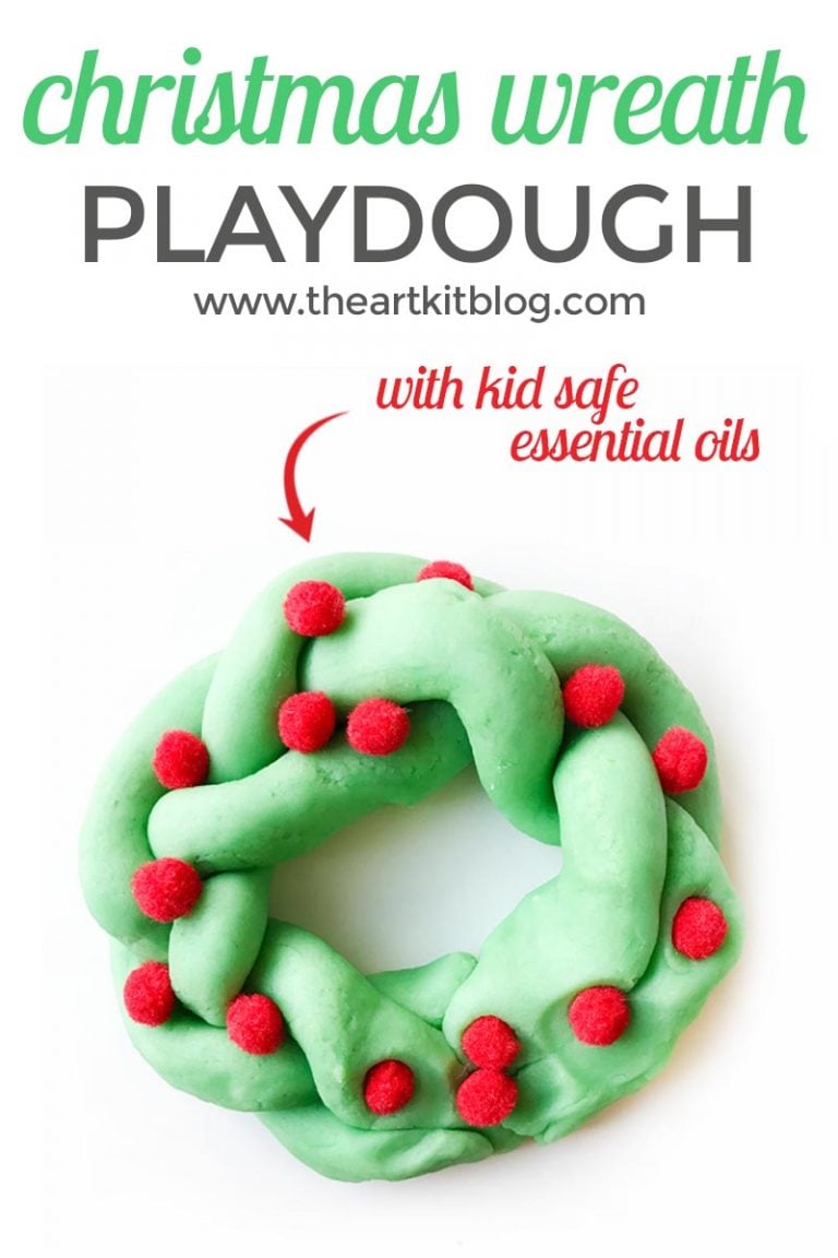 Playdough Christmas wreaths recipe homemade play dough from the art kit blog using kid safe essential oils