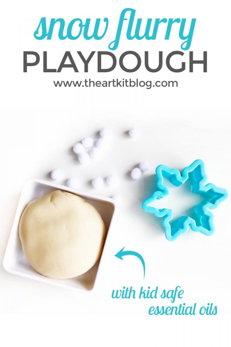 Snow playdough recipe scented with kid safe essential oils by plant therapy