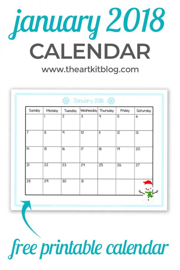 Free Calendar Printable - Great for Kids {January 2018} - The Art Kit