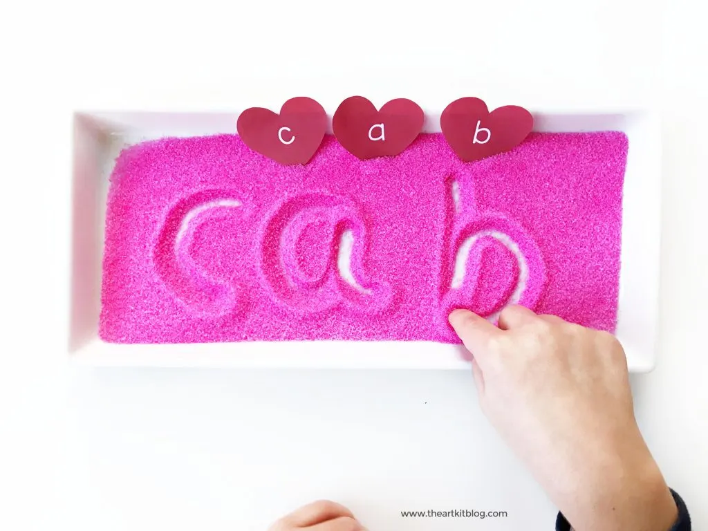 valentines day writing tray free printable hearts letter practice salt tray
