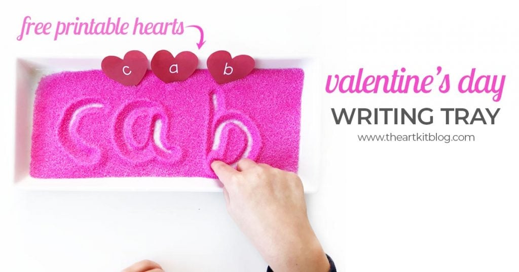 valentines day writing tray free printable hearts letter practice salt tray