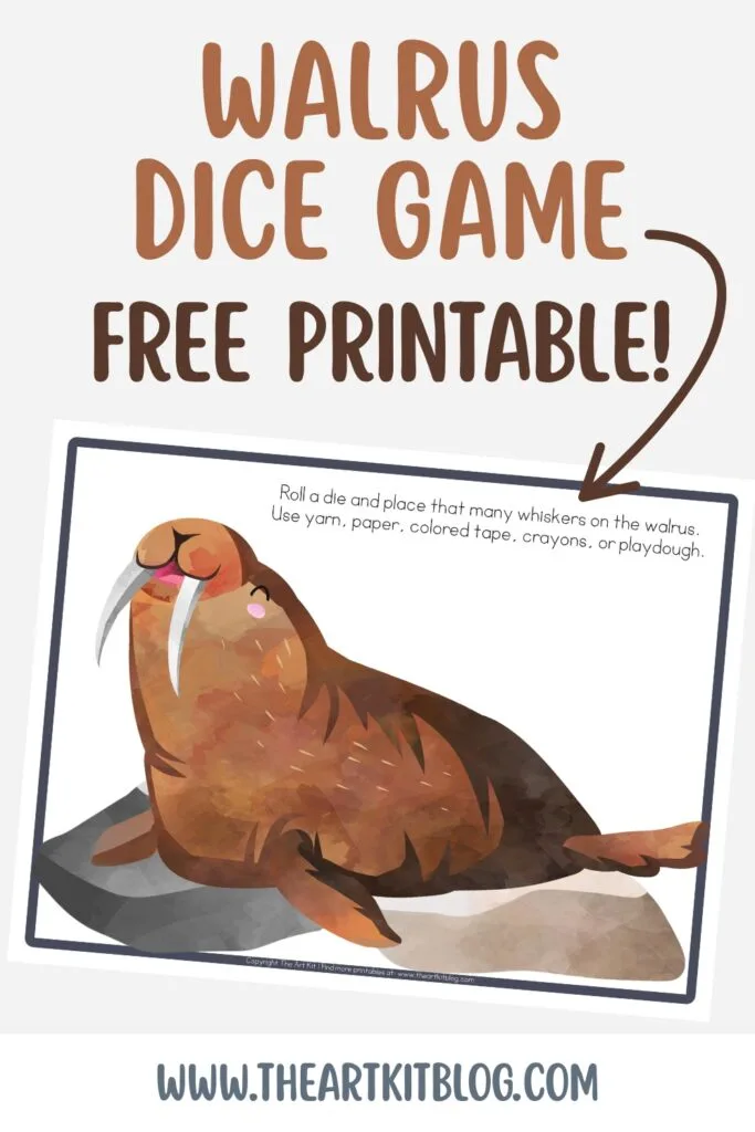 Roll and Count Walrus free printable math game for preschoolers – fun Arctic animal counting activity with dice