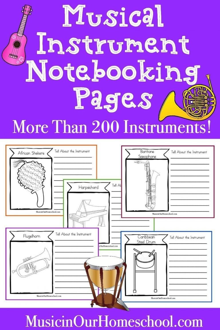 Musical Instrument Notebooking Pages and Coloring Pages