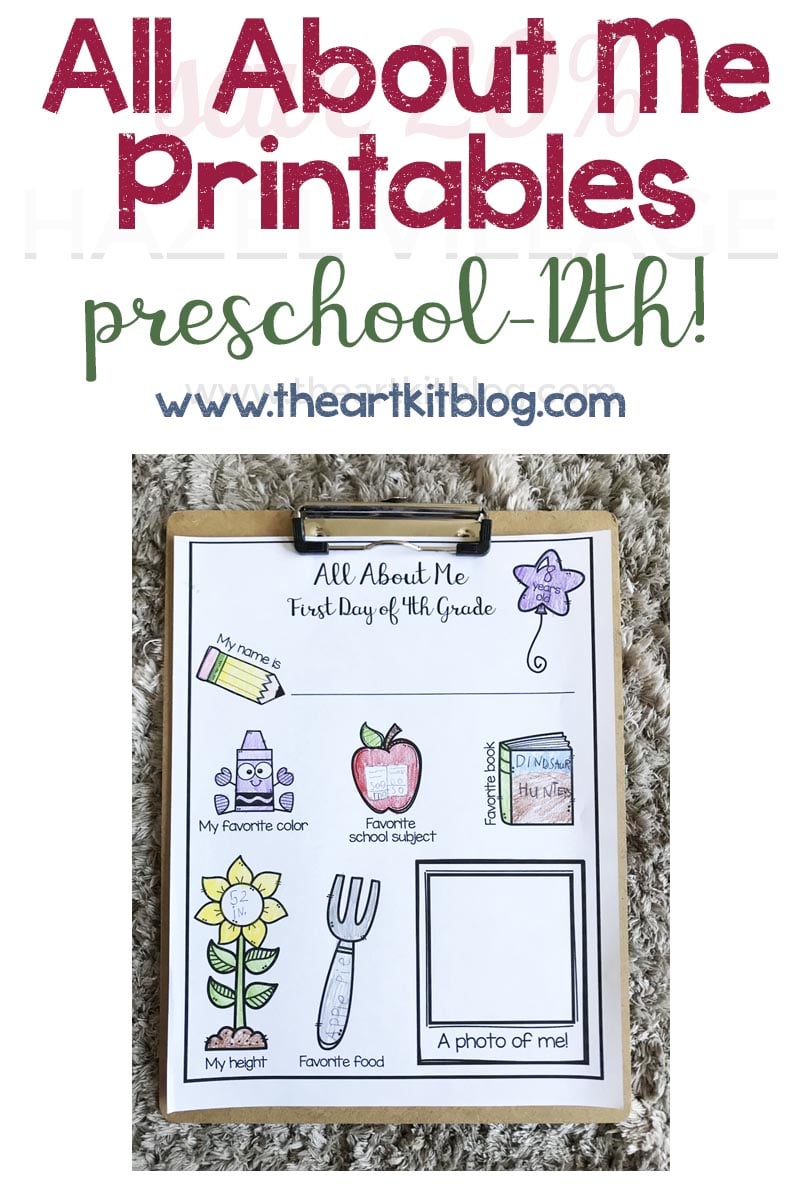All About Me Printable Pack Back To School Grades Preschool 12th 