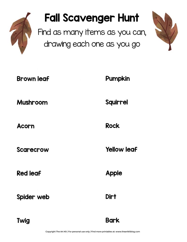 fall nature scavenger hunt printable – The Art Kit