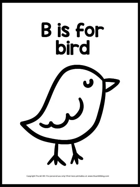 letter b is for bird coloring page printable worksheet