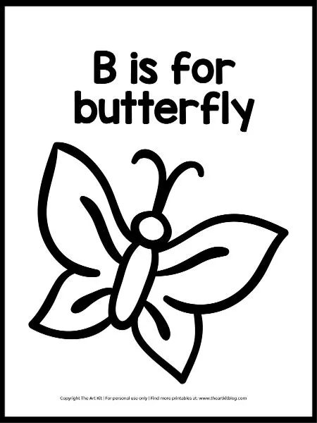 letter b is for butterfly coloring page printable worksheet s