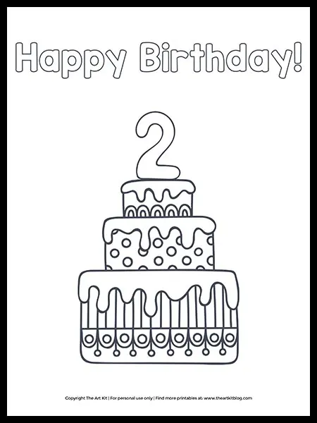 happy 2nd birthday cake coloring page free printable