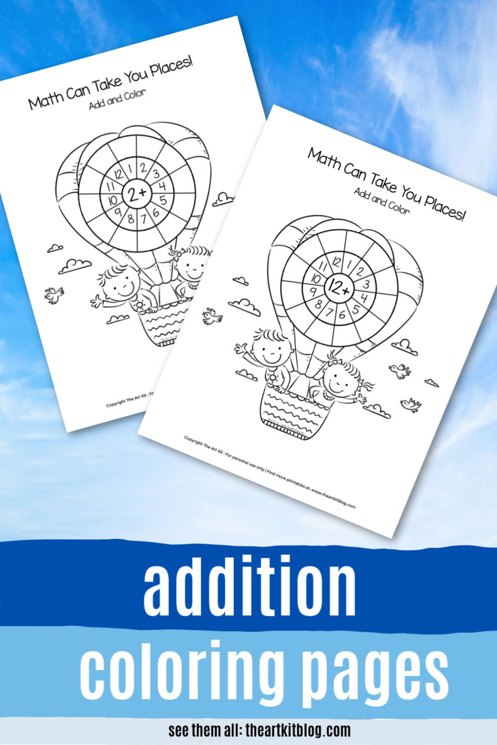 Free Printable, Hot Air Balloon ADDITION Math Wheels {Coloring Pages