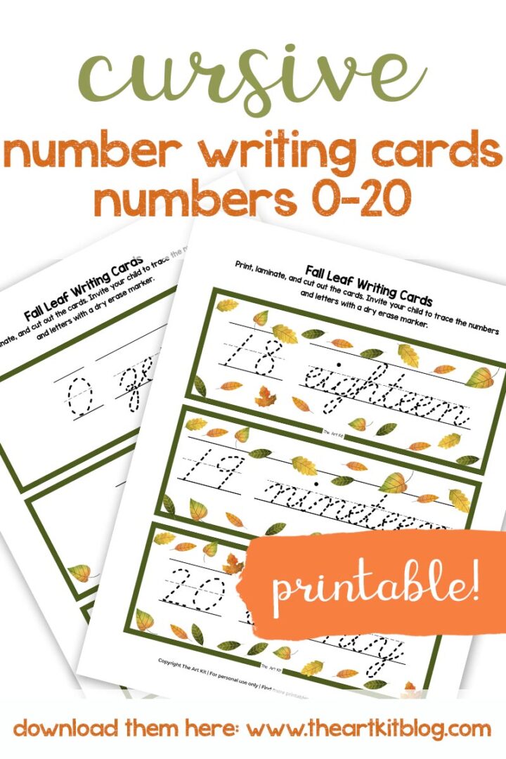FREE! Writing Numbers Printable Worksheets in Cursive (with Leaves for ...
