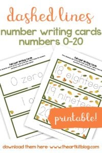 dashed lines number writing cards 0 to 20 printable pinterest