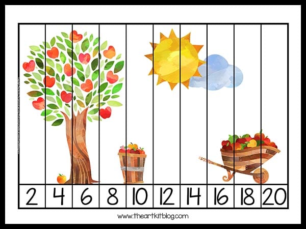 skip counting by 2's apple fall orchard free printable