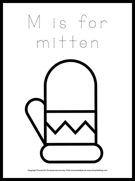 m is for mitten coloring page download