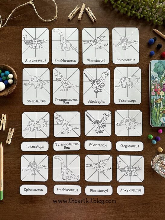 Dinosaur 3 Part Card Coloring Pages {FREE PRINTABLE DOWNLOAD} - The Art Kit