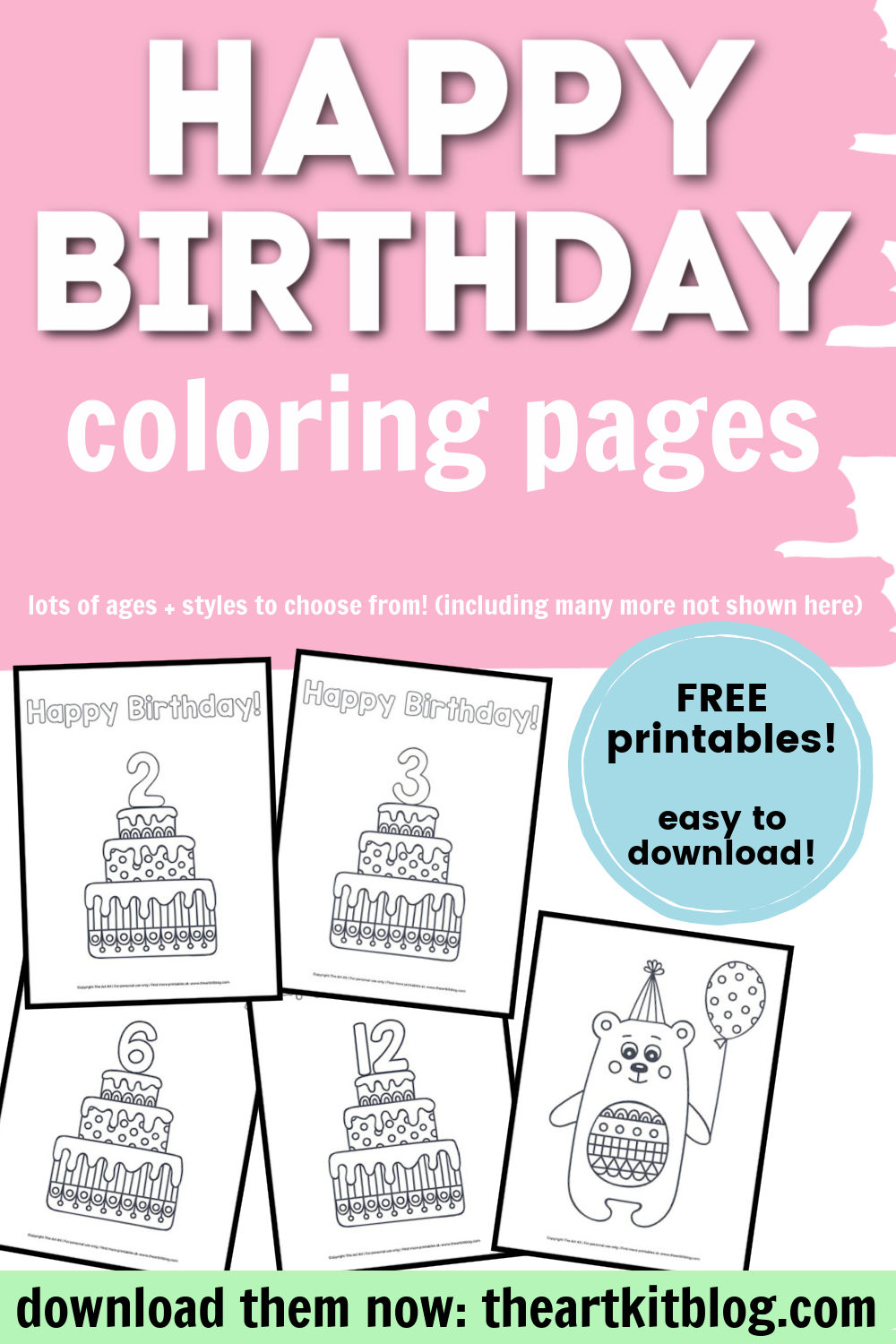 FREE! Adorable Happy Birthday Coloring Pages - The Art Kit
