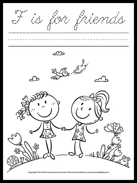 letter f worksheet friends cursive font preview