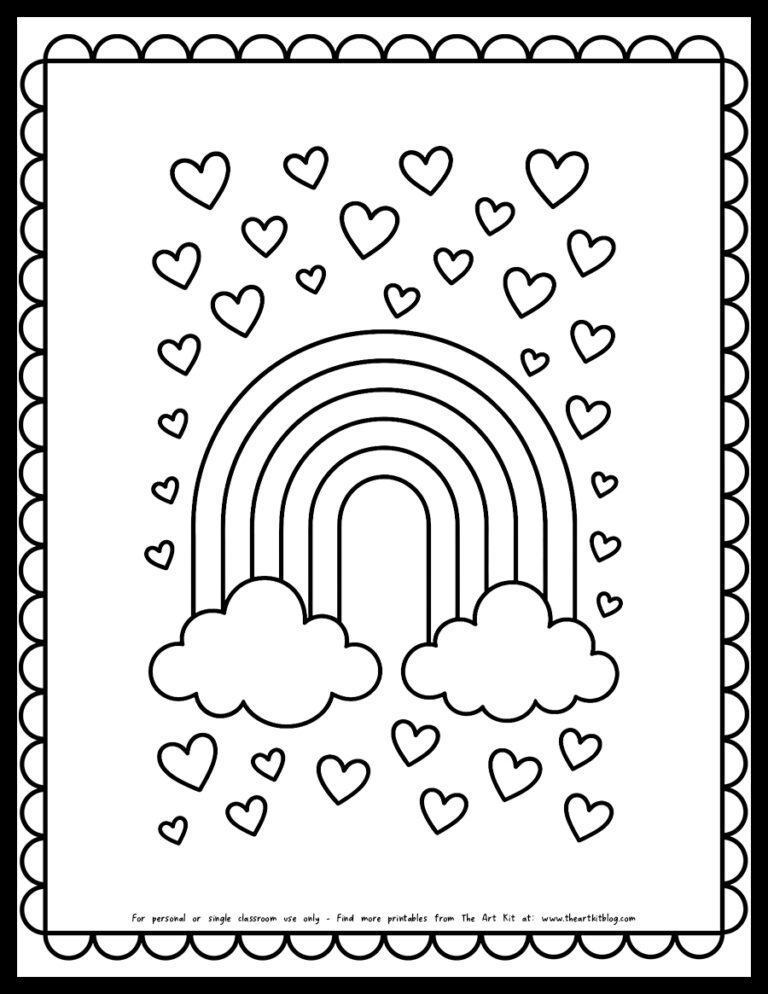 cute hearts rainbow coloring page preview