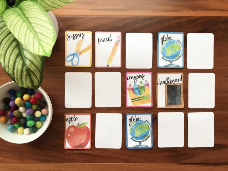 memory match game printable school supplies
