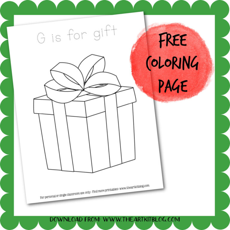 G is for Gift Coloring Page Worksheet - The Art Kit