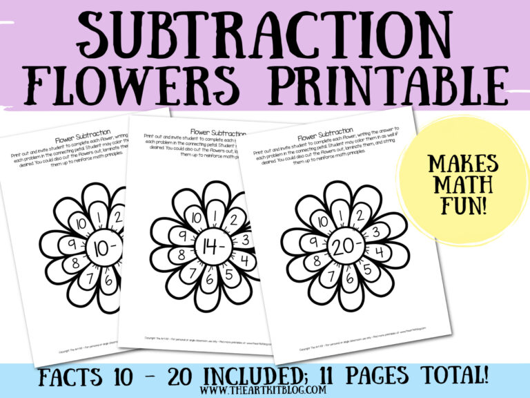 subtraction math wheels waldorf flower printables