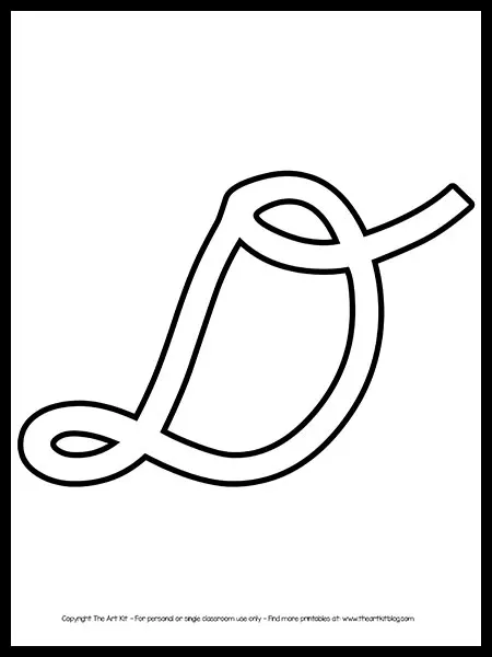 UPPERCASE letter D cursive outline coloring page