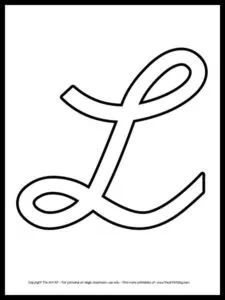 UPPERCASE letter L cursive outline coloring page printable
