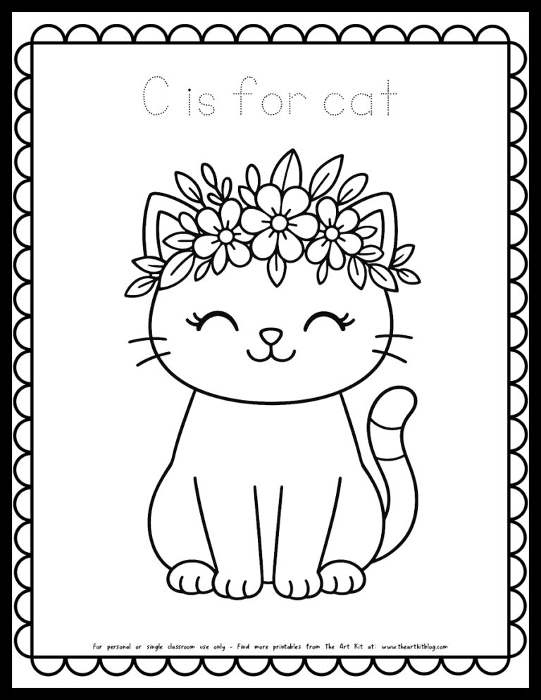 c is for cat coloring pages cute free printable