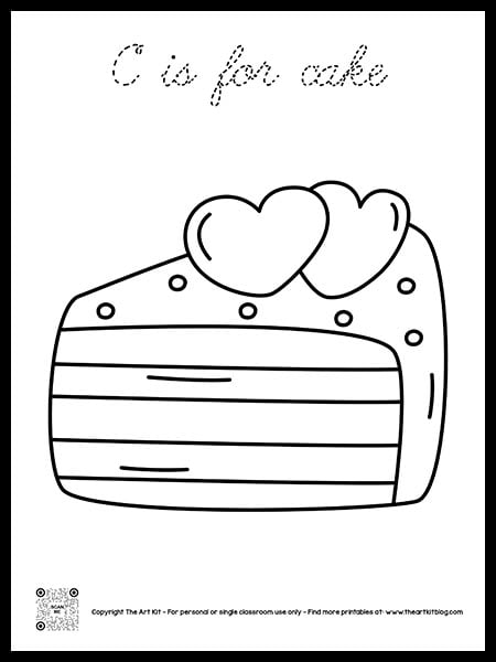 c is for cake coloring page cursive font
