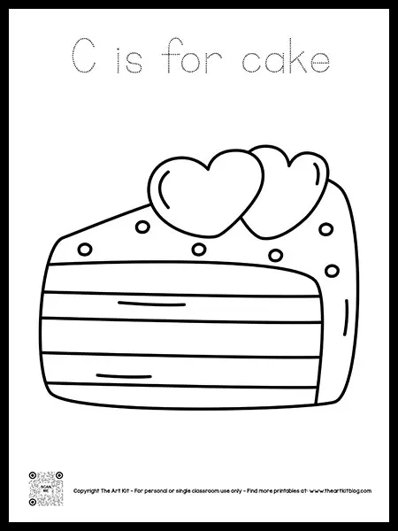 c is for cake coloring page dot font
