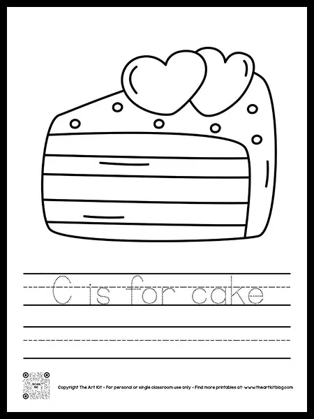 C is for Cake Printable Worksheet - Dotted Font! - The Art Kit