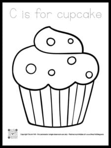 Cute! C is for Cupcake Coloring Page, Dotted Font - The Art Kit