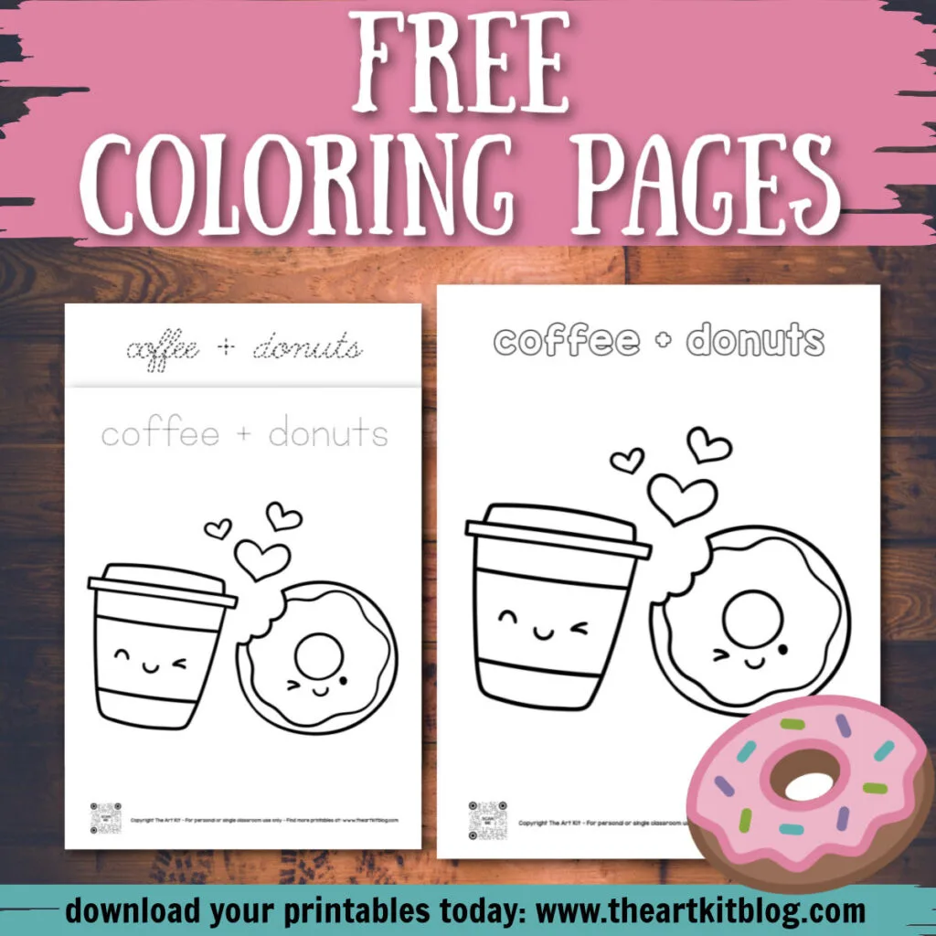 coffee and donuts coloring pages free printable download for kids teens and adults to color in