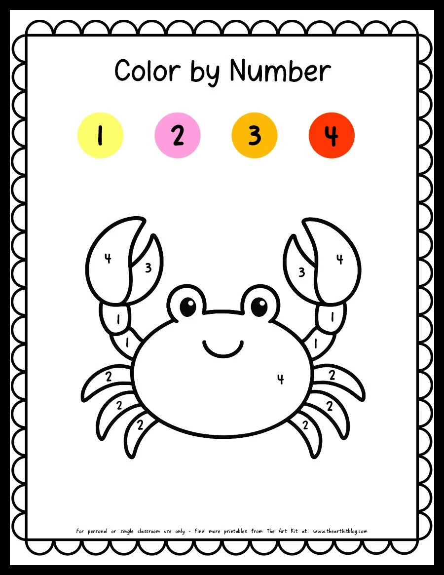 color by number crab coloring page printable