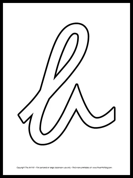lowercase letter b cursive outline coloring page printable