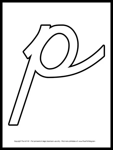 lowercase letter p cursive outline coloring page printable