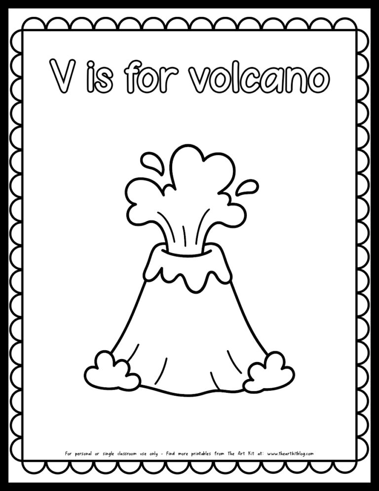 v is for volcano coloring page bubble