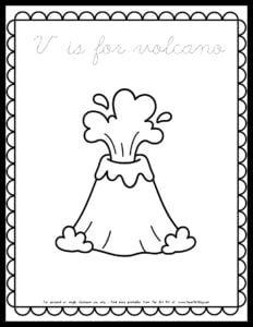 v is for volcano coloring page cursive