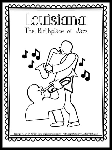 Louisiana birthplace of jazz coloring page the art kit