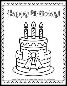 happy birthday cake with bow coloring page printable bubble font the art kit