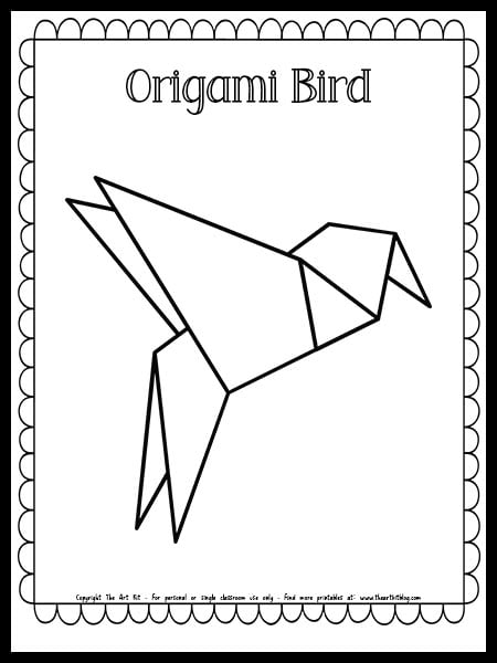 origami bird coloring page