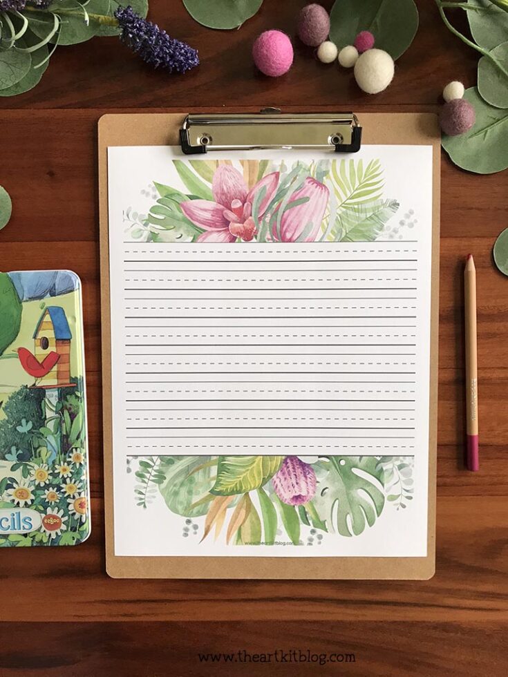 FREE Printable Lined Paper (With Tropical Flowers!) - The Art Kit