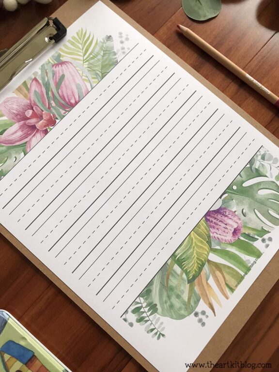 FREE Printable Lined Paper (With Tropical Flowers!) - The Art Kit