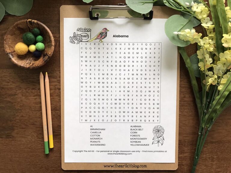 alabama state wordsearch coloring page printable 1